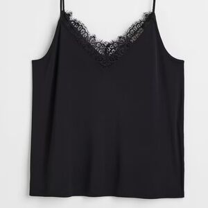 H&M Lace Trim V-Neck Cami Tank Whimsygoth Top Black Womens Size US 6